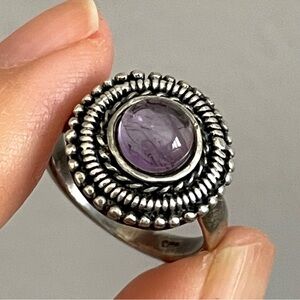 Vintage Round Cabochon Amethyst Silver Ring - 5